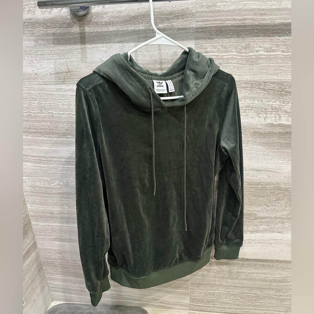 adidas Olive Green Velour Hooded Sweatshirt